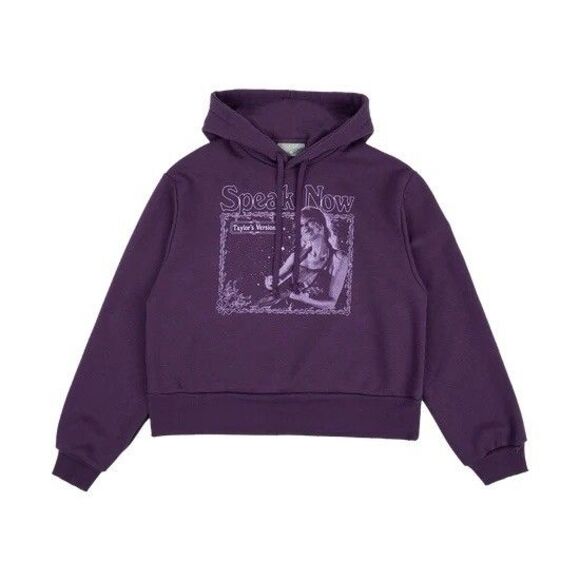 Taylor Swift Speak Now TV The Story of Us Purple Crop Hoodie Size XL Distressed - Picture 10 of 13